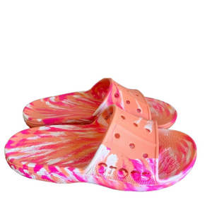 Crocs Slide Pink Orange White Tie Dye Men's Sandal Size 11 SKU#24813
